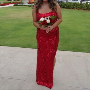 B. Smart Red Sequin Maxi Dress